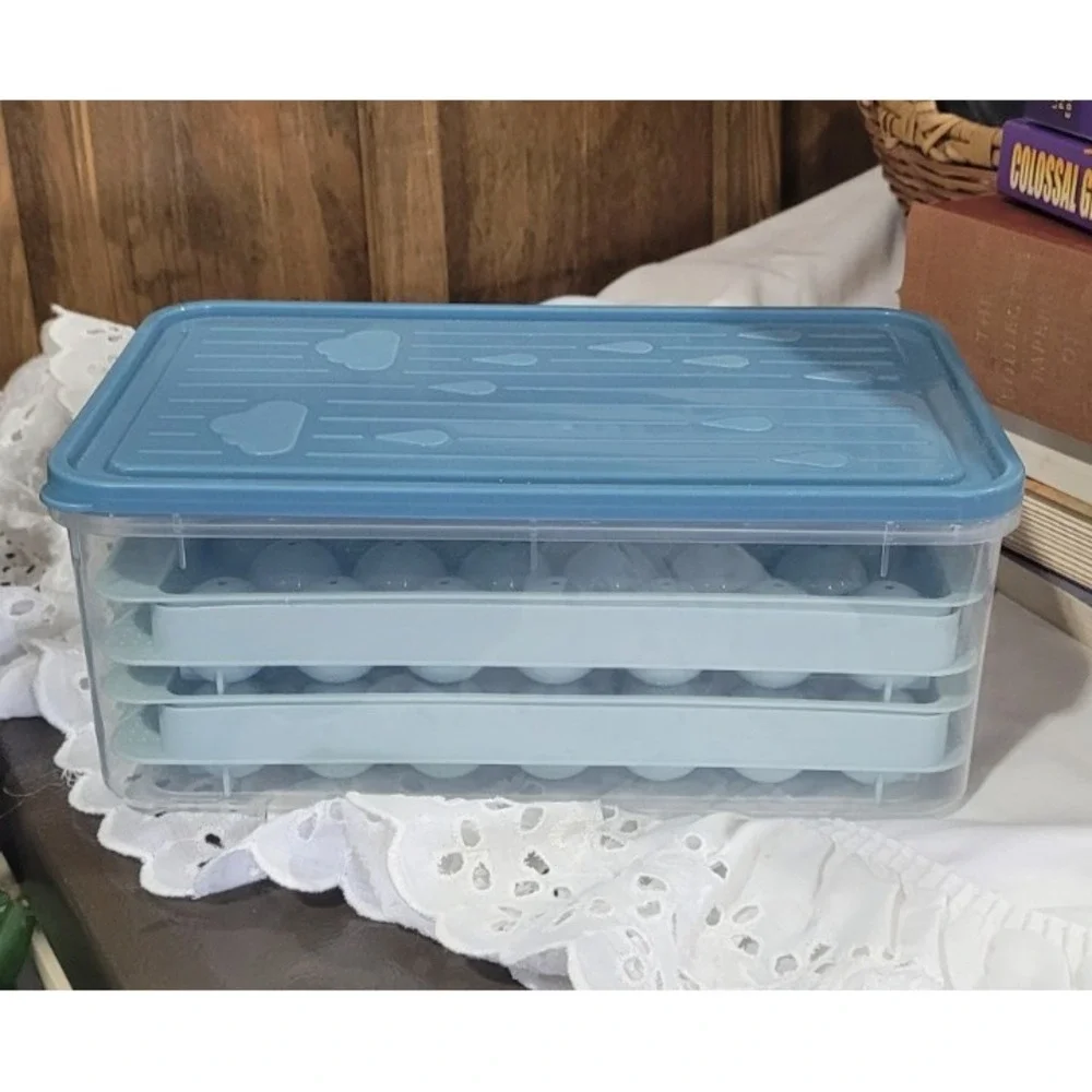 99PCS Ice Cube Tray with Lid Bin Set Ice Ball Maker Molds Round Silicone Storage